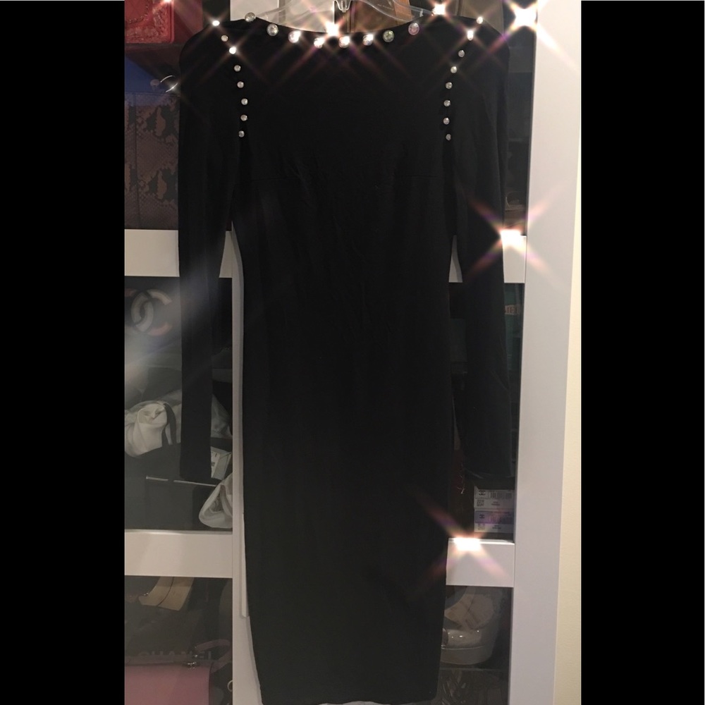 Opened Back Black Dress with Rhinestones